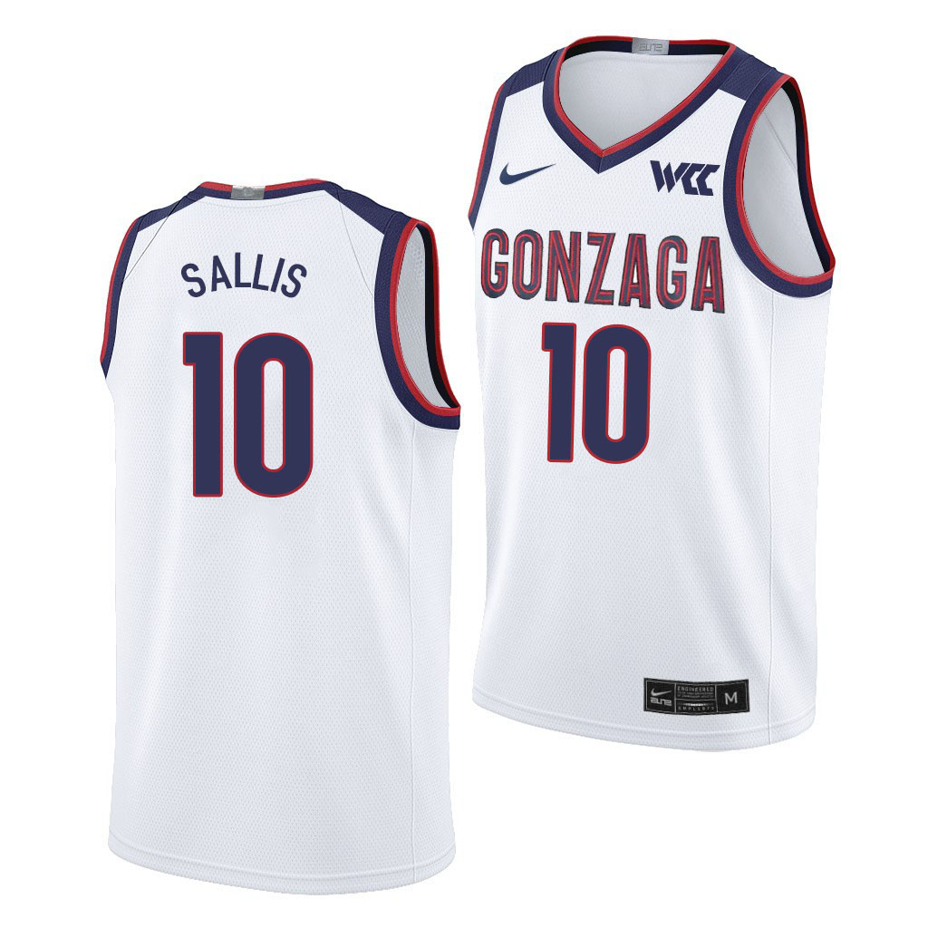 Men #10 Hunter Sallis Gonzaga Bulldogs College Basketball Jerseys Sale-White - Click Image to Close